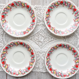 Matching Christmas Saucers Set of 4 | Classic Traditions | Cranberry Hill | Vintage | Tea Party Plates | Christmas plates