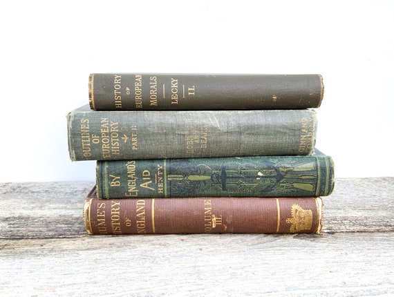 European History Antique Books Set of 4 Brown Decorative Books FREE  SHIPPING Farmhouse Antique Decor Books History -  Norway