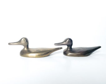 Vintage Brass Ducks Set of 2 | Patina | Hollywood Regency Decor | Brass | Duck Paperweight