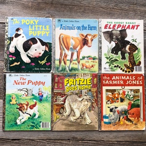Lot of 6 Vintage Little Golden Books | Bedtime Stories | Animal Stories | Nursery Decor | Children&#39;s Books |  the Saggy Baggy Elephant