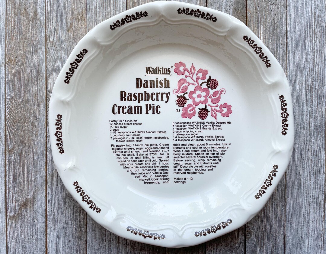 Watkins Raspberry Recipes Danish Raspberry Cream Pie | Pie Plate | With Recipe | 1983 | Watkins ...