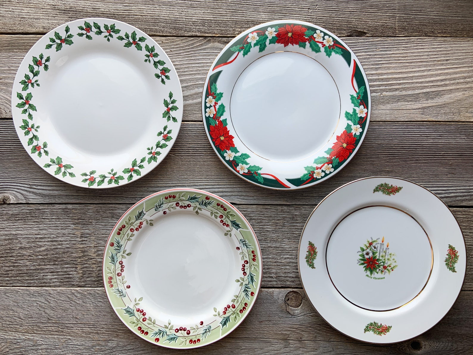 Christmas Dinner Plates Mismatch Set of 4 Dinner Plates Etsy