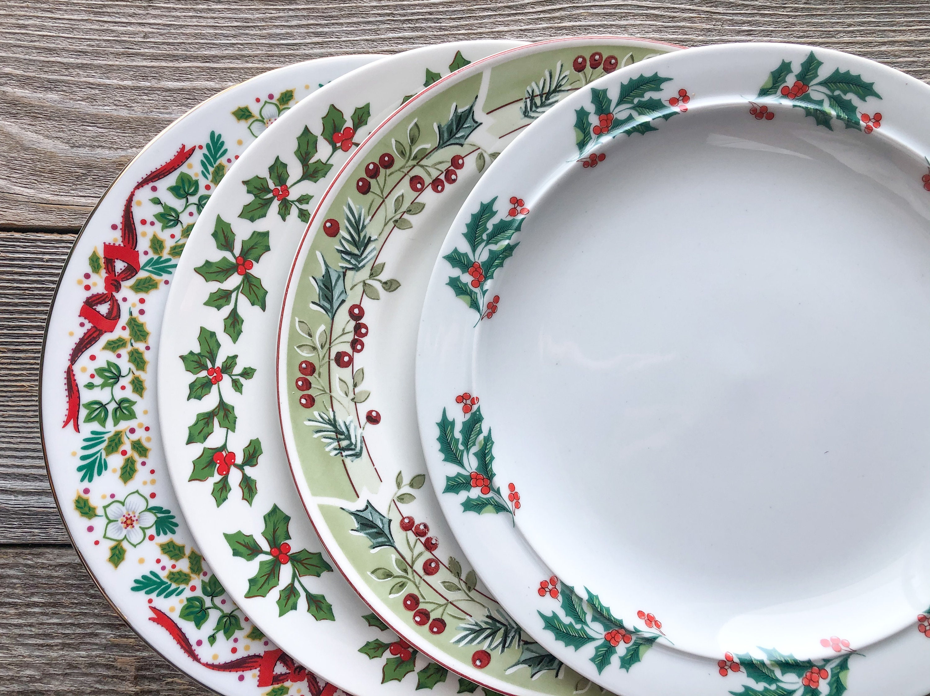 Christmas Dinner Plates Mismatch Set of 4 Dinner Plates Etsy