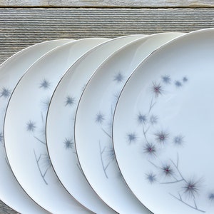 Dinner Plates Creative Platinum Starburst Matching Set of 5 | Mid Century | Wedding China