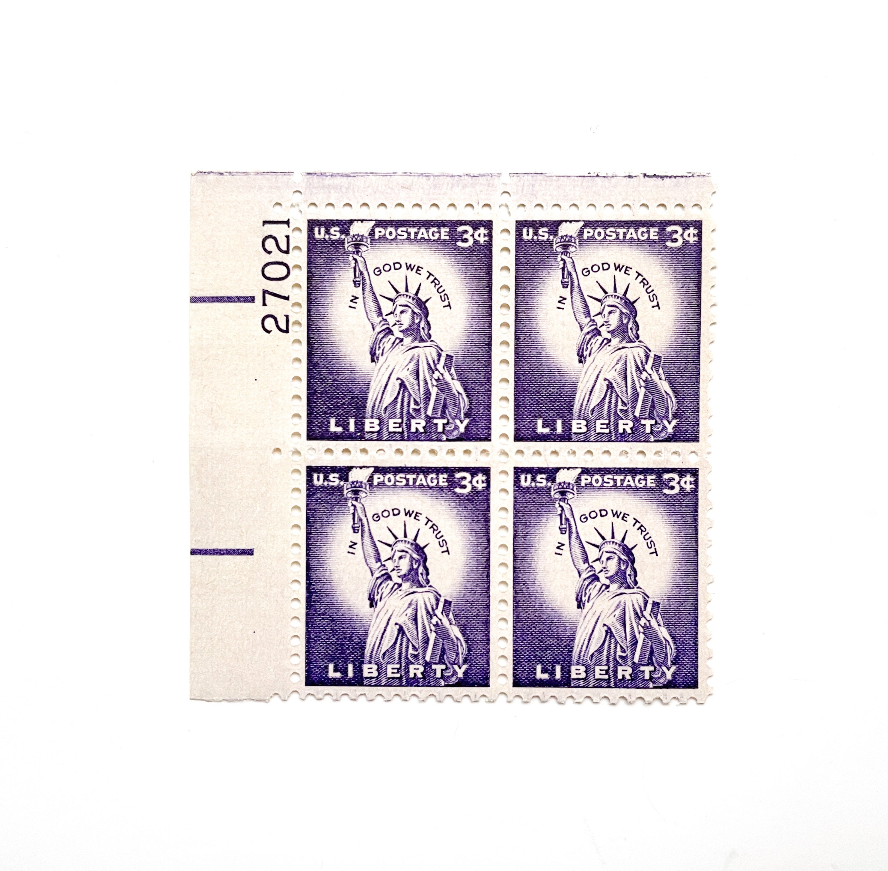 Purple Lady Liberty 3 Cent Stamp Block of 4 | Vintage Unused US  display picture 1