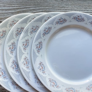Dinner Plates Blue Floral Matching Set of  4 | Dinner Plates | Wedding China | Cottage Chic | Tea party