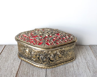 Brass Plated Ornate Jewelry Box | Vintage | Japan | Patina | Ornate | Vanity Box | Dresser | Trinket | Engagement | Wedding