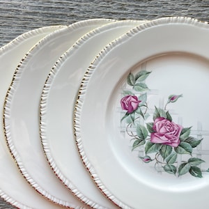 Homer Laughlin Rose Dinner Plates Set of 4 | Dessert Plate | Vintage | Wedding China | Bridal Luncheon | Gift | Tea party