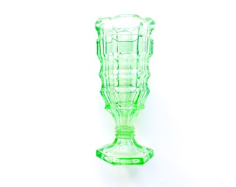 Vintage Green Depression Glass Vase | Flower Vase