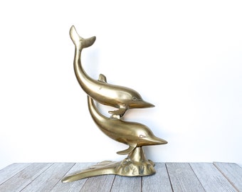 Vintage Large Brass Dolphins | Nautical |  Paperweight | Beach  Decor | Hollywood Regency Decor | Brass | Paperweight