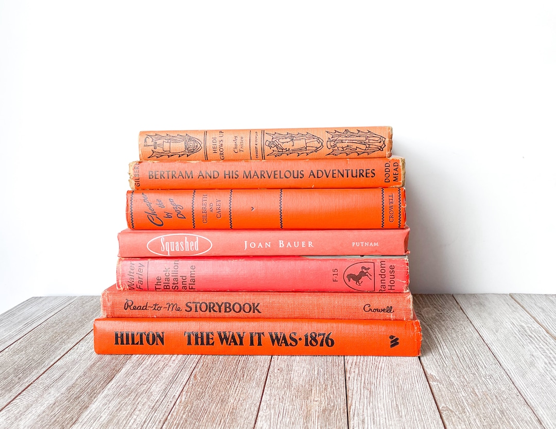 Vintage Decorative Books Set of 7 Orange Decorative Books FREE SHIPPING