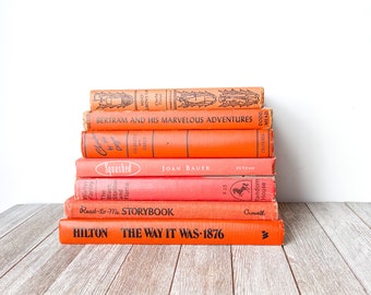 Vintage Decorative Books Set of 7 | Orange Decorative Books | FREE SHIPPING | Farmhouse | Antique Decor Books