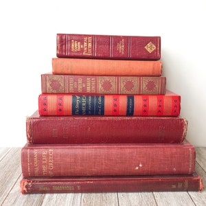 Vintage Decorative Books Set of 7 | Red Decorative Books | Shabby | FREE SHIPPING | Farmhouse | Antique Decor Books
