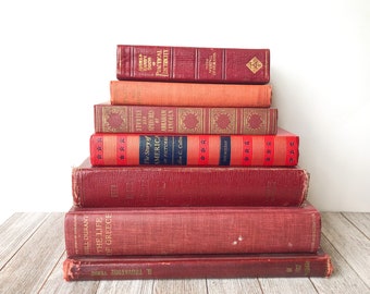 Vintage Decorative Books Set of 7 | Red Decorative Books | Shabby | FREE SHIPPING | Farmhouse | Antique Decor Books