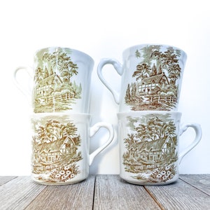 J & G Meakin &quot;Anne Hathaway&#39;s Cottage&quot; Cup or Mugs | Matching Set of 4 |  FREE SHIPPING | Made in England