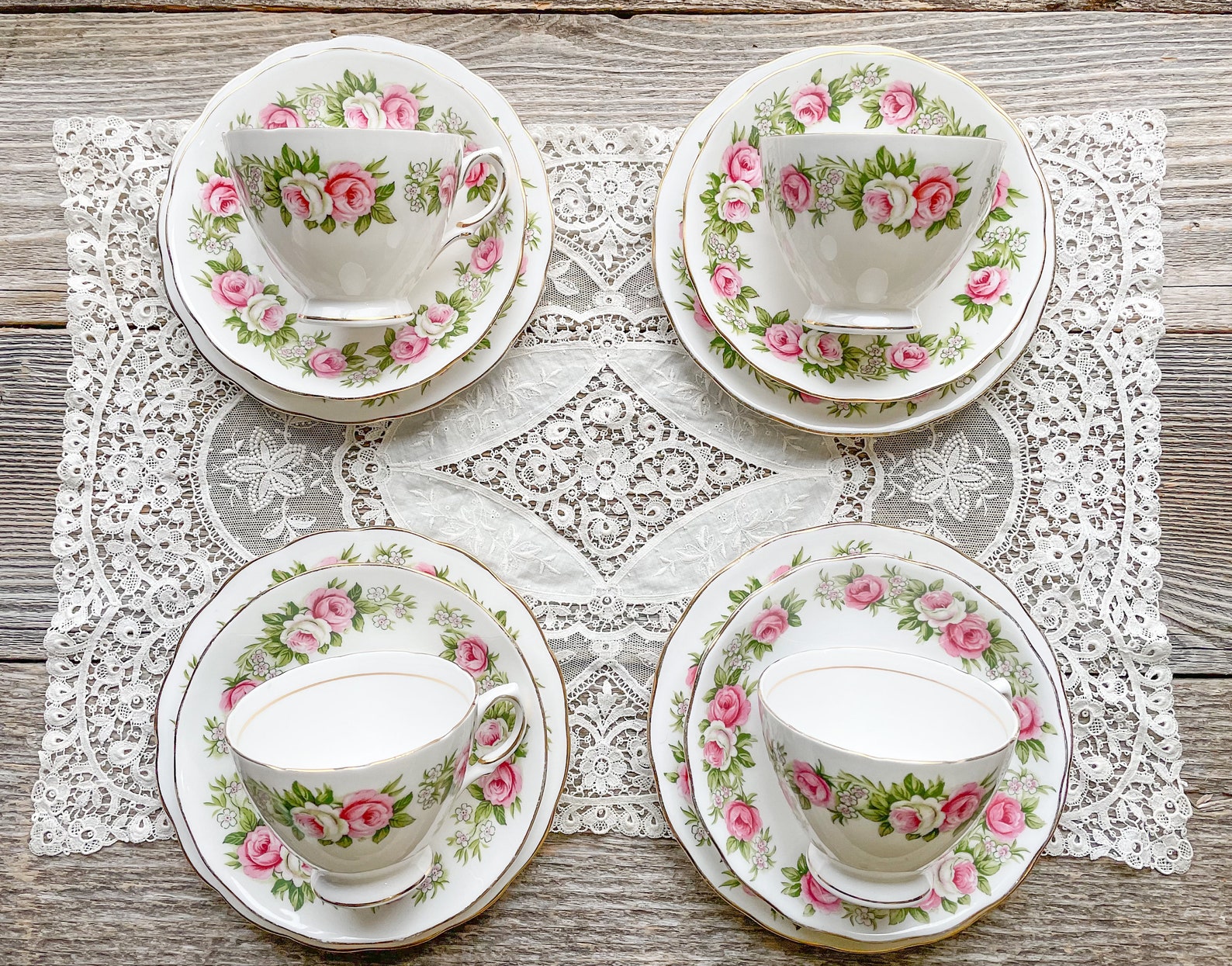 Colclough Bone China Tea Cup Saucer and Roll Plate Set of 4 Etsy