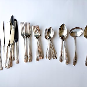 Matching Silver Plate Oneida Community Mid Century  Silverware | 42 Pieces | Flatware place setting for 8 | Mismatch Patterns Cutler