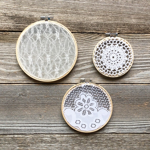 Boho Lace Hoop Set of 3 | Boho Decor | Wall Collage Decor | Wall Basket Decor