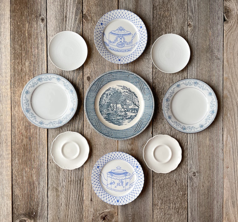 Instant Wall Plate Collection of Blue and White Plates Set of image 1