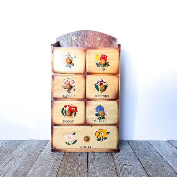 Vintage Wood Sewing Box | Kits Organizer | Drawer Storage Cabinet | Shelf Hanger Japan