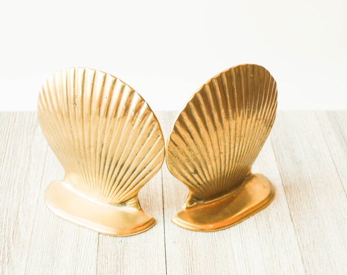 Brass Shell Bookends Nautical Decor Hollywood Regency Etsy