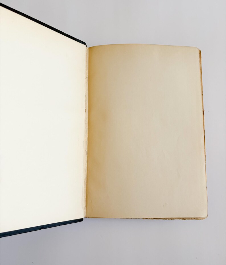 May include: An open book with blank pages. The left page is bright white, while the right page has a warm, aged tone. The book's spine is black, and the pages are clean and ready for writing or drawing.