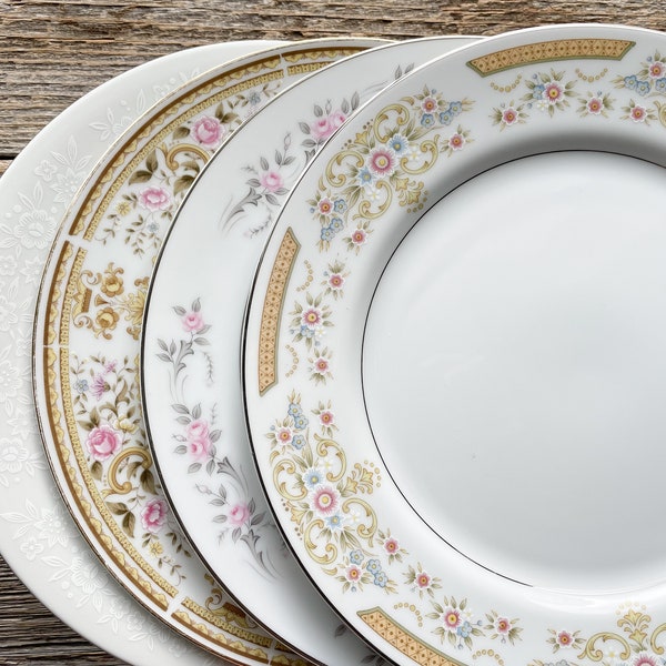 Dinner Plates Floral Mismatch Set of 4 | Dinner Plates | Wedding China | Bridal Luncheon | Cottage Chic China | Bridesmaid Gift | Tea party