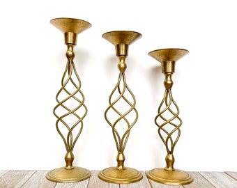 Twist Brass Candlesticks Set of 3 | 10.75” 10” 9” | Decorative Candlesticks | Brass Candle Holders | Brass Candle Sticks | Candlesticks