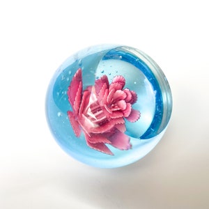 Faceted Pink Flower Paperweight | Hand blown Glass Floral Paperweight | Large Glass paperweight with bubbles