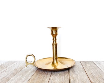 Large Candle Holder | Bed Chamber Style Candle Holders | Brass Candle Sticks | Finger Loop Candlestick |  Wedding Decor | Prop