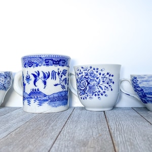 Blue Mismatch Tea Cups or Mugs Set of 4 |  FREE SHIPPING | Tea Party