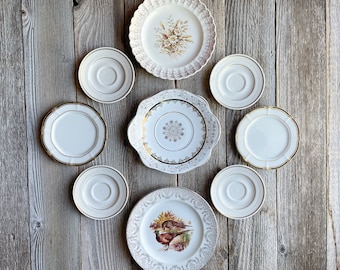 Instant Wall Plate Collection of Cream Tan Brown and White Transferware Plate Set of 9 | Wall Decor | Gallery | Cottage Wall Art