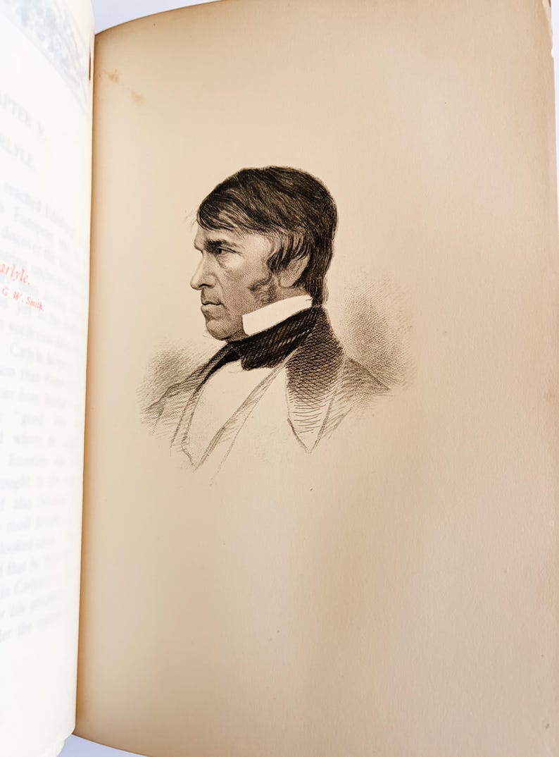 May include: A detailed black and white portrait of a man in profile, set against a cream-colored page. The man is wearing a dark jacket, a white collared shirt, and a dark bow tie. The image is from a book.