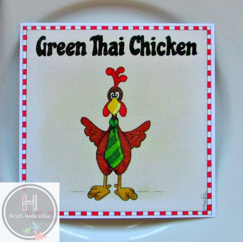 Sale Reduced Handmade Funny Food Birthday Card Chickens Kitchen Art Handmade Notelets Note Cards Husband Son Brother Green Thai Chicken
