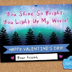Northern Lights Valentine - Klas Valentijnskaart - Aurora Borealis - Sterren - Kids Afdrukbare Valentijnskaart - INSTANT DIGITALE DOWNLOAD
