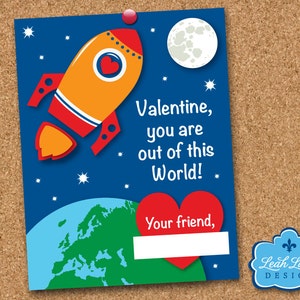 Rocket Ship Classroom Valentine Card - Outer Space Valentine - Printable Valentine&#39;s Day Card - Kids Valentine - INSTANT DIGITAL DOWNLOAD