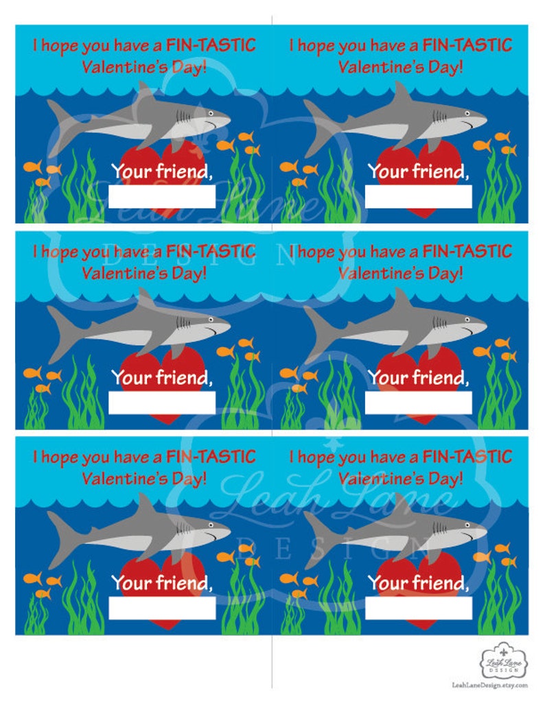 Shark Classroom Valentine Card Printable Valentine's Day - Etsy