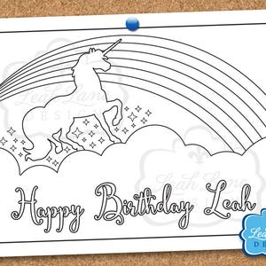 Unicorn Coloring Sheet / Rainbow Unicorn / Personalized PRINTABLE Coloring Sheet / Coloring Page / Party Favor / Party Game / Digital File