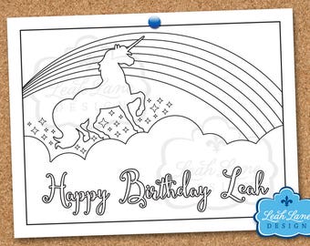 Unicorn Coloring Sheet / Rainbow Unicorn / Personalized PRINTABLE Coloring Sheet / Coloring Page / Party Favor / Party Game / Digital File