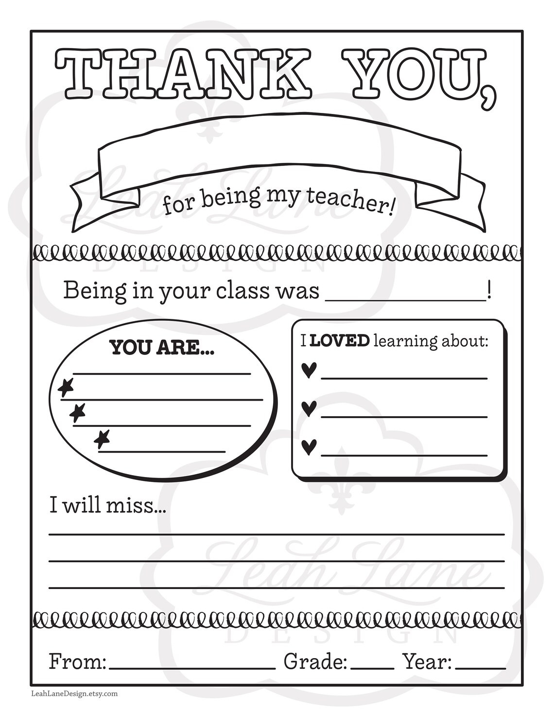TEACHER Thank You PRINTABLE - Teacher Appreciation Week - End of School ...