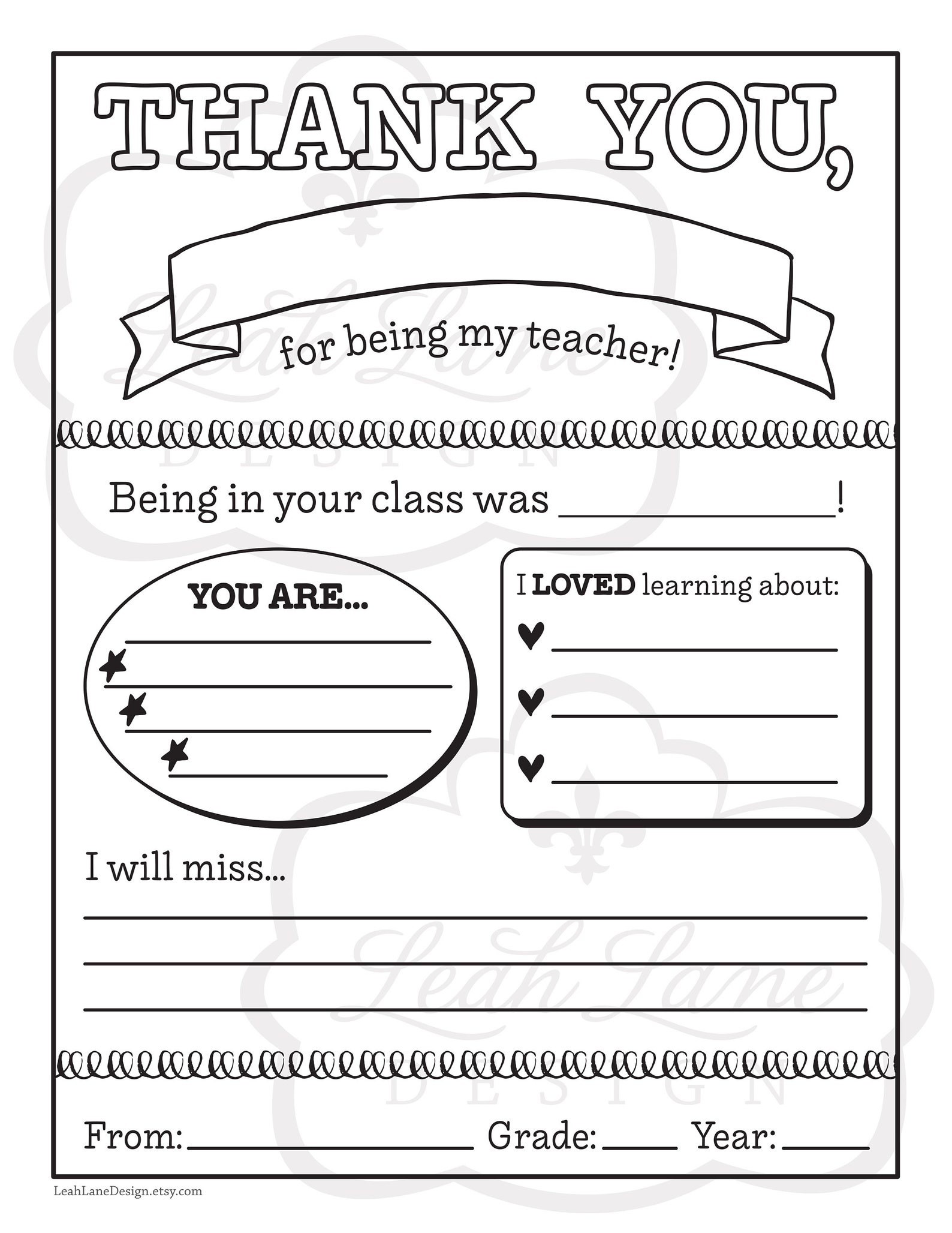 TEACHER Thank You PRINTABLE Teacher Appreciation Week End Of School