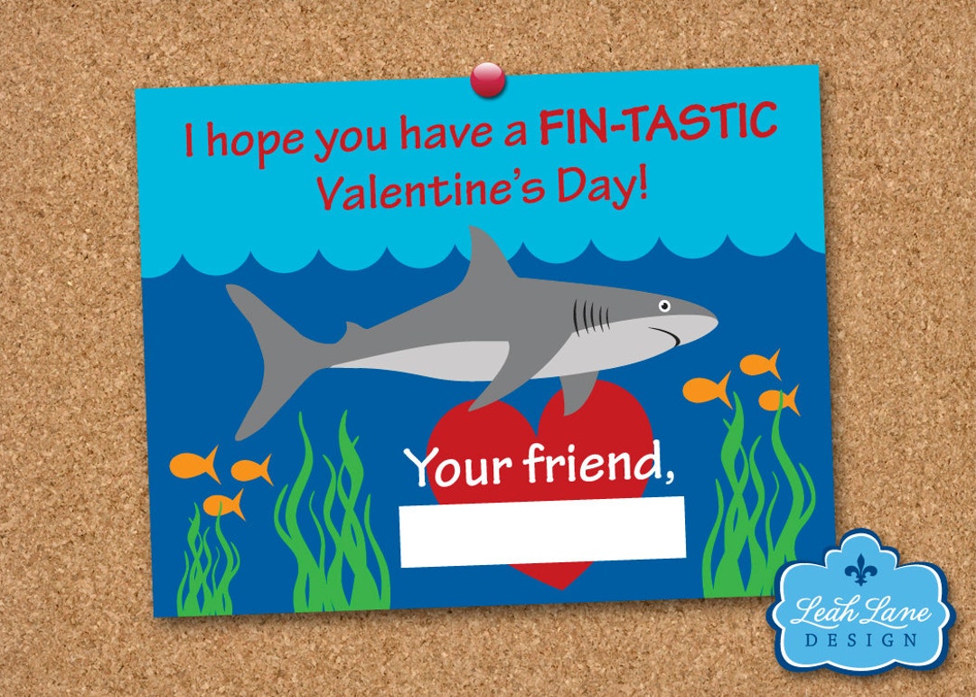 Shark Classroom Valentine Card - Printable Valentine's Day Card - Kids ...