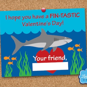 Shark Classroom Valentine Card - Printable Valentine&#39;s Day Card - Kids Valentine Card - Children&#39;s Valentines - INSTANT DIGITAL DOWNLOAD