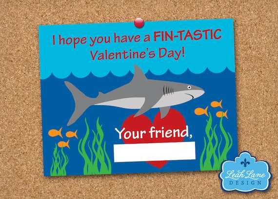 Shark Classroom Valentine Card Printable Valentine's Day - Etsy