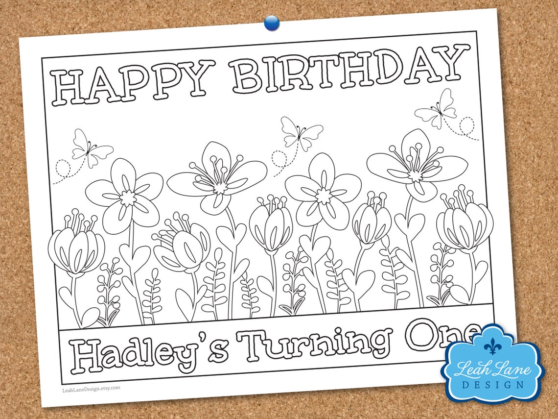 Flower Birthday Party Coloring Page, PERSONALIZED PRINTABLE Coloring ...