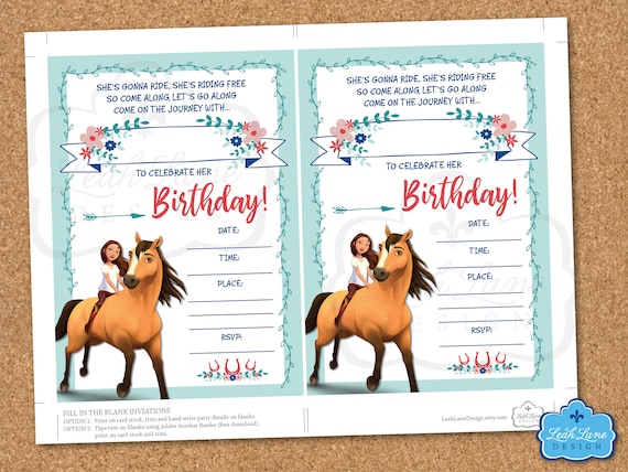 Spirit Riding Free Printable Birthday Party Invitation