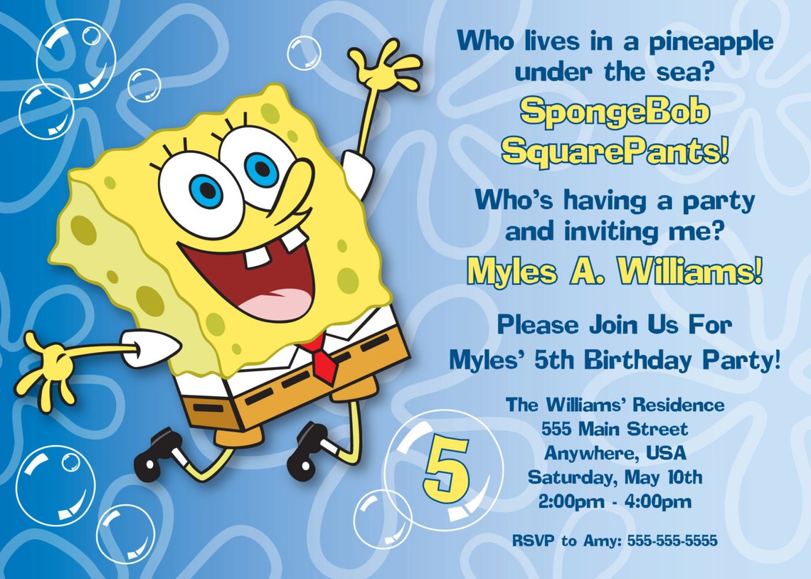 SpongeBob SquarePants Birthday Party Printable Invitation Etsy