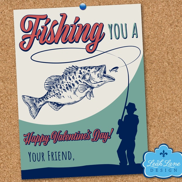 Fishing Valentine - Fisherman Classroom Valentine Card - Printable Valentine's Card - Boy's Valentine Card - Fish - INSTANT DIGITAL DOWNLOAD