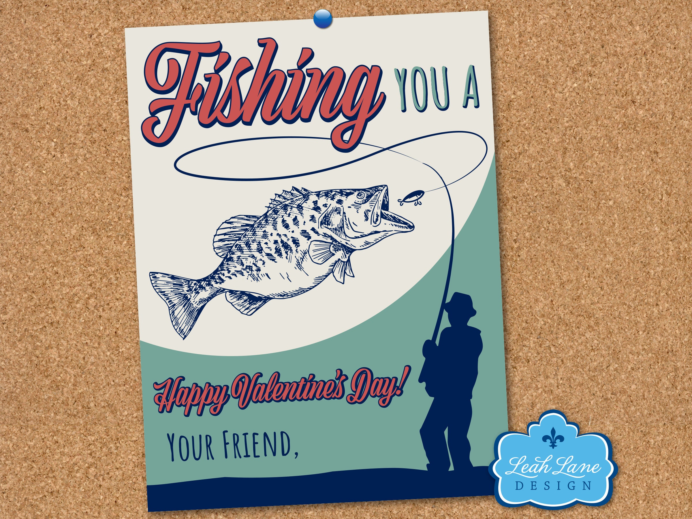 Fishing Valentine Fisherman Classroom Valentine Card Etsy