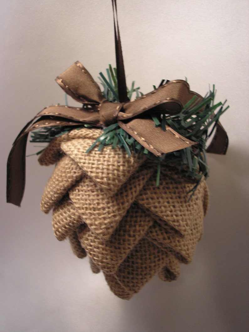 Medium Fabric Pinecone Ornament Burlap Ornament Brown Etsy
